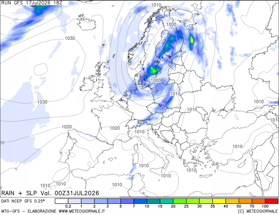 mappa Precipitazioni e pressione SLM