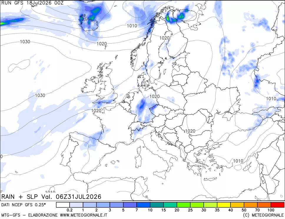mappa Precipitazioni e pressione SLM