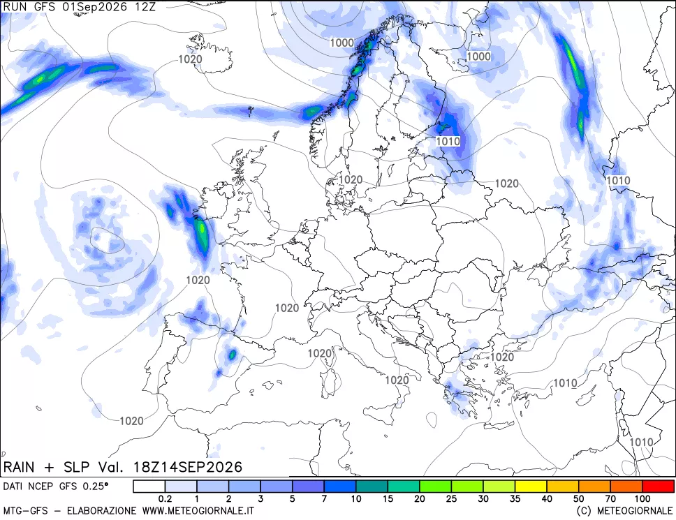 mappa Precipitazioni e pressione SLM
