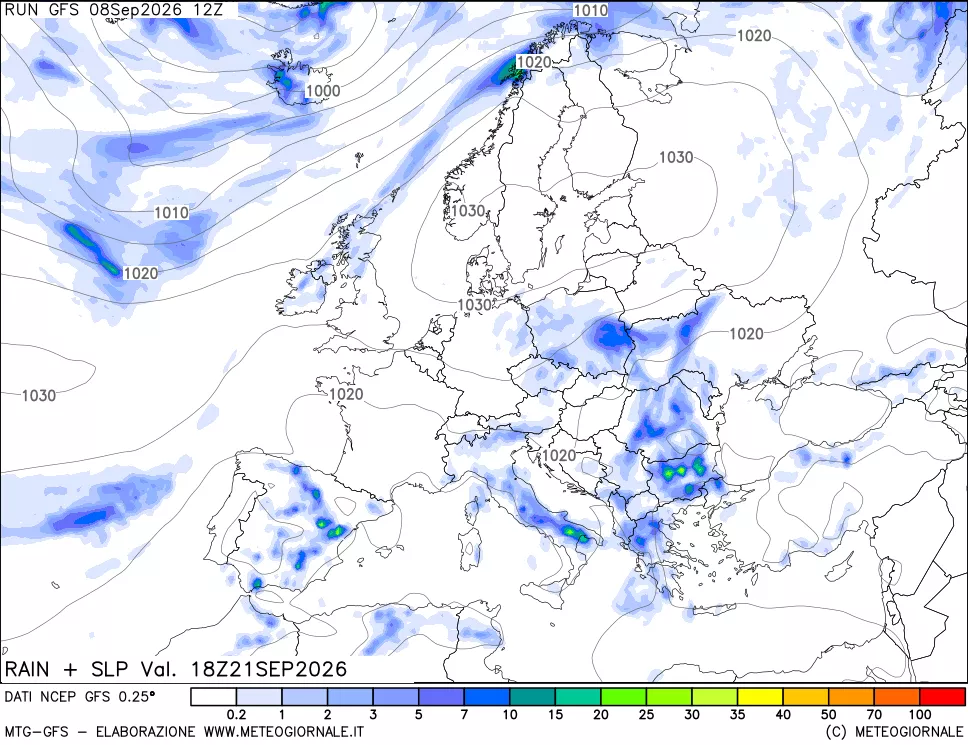 mappa Precipitazioni e pressione SLM
