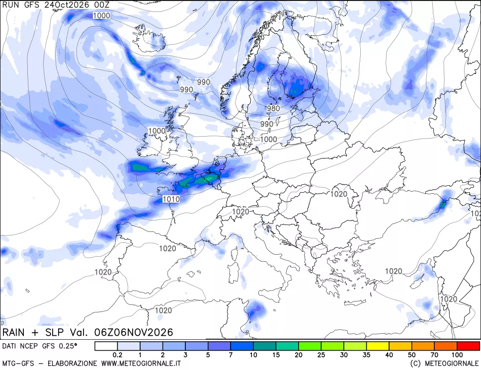mappa Precipitazioni e pressione SLM