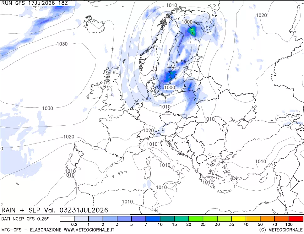 mappa Precipitazioni e pressione SLM