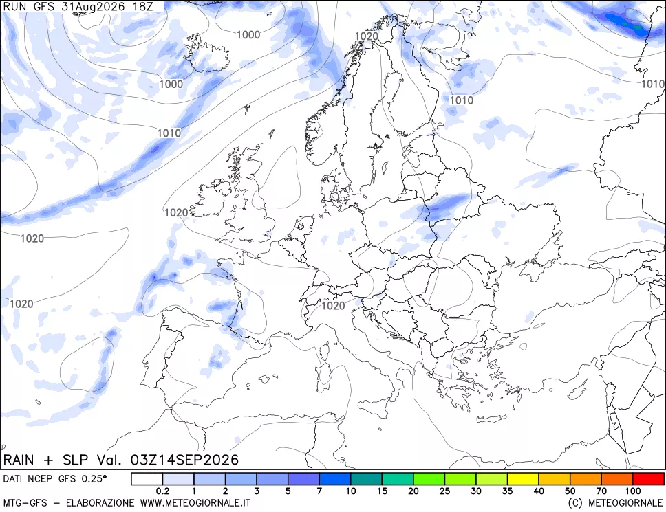 mappa Precipitazioni e pressione SLM