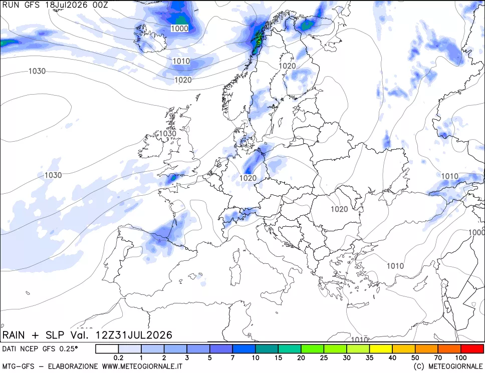 mappa Precipitazioni e pressione SLM