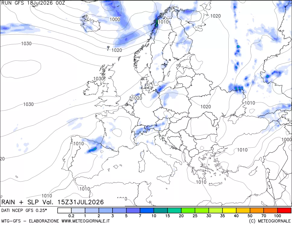 mappa Precipitazioni e pressione SLM