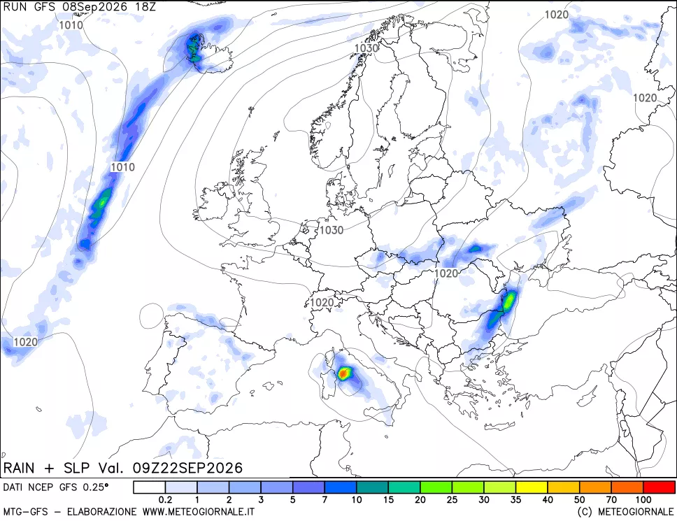 mappa Precipitazioni e pressione SLM