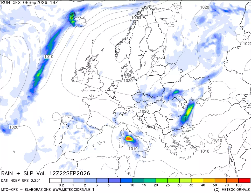 mappa Precipitazioni e pressione SLM