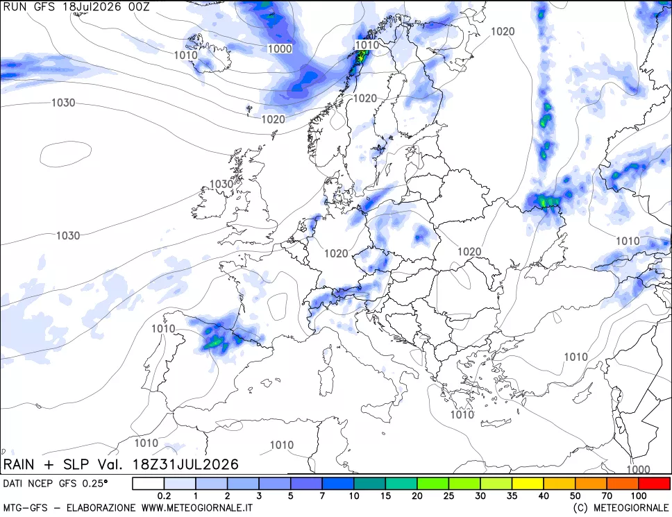 mappa Precipitazioni e pressione SLM