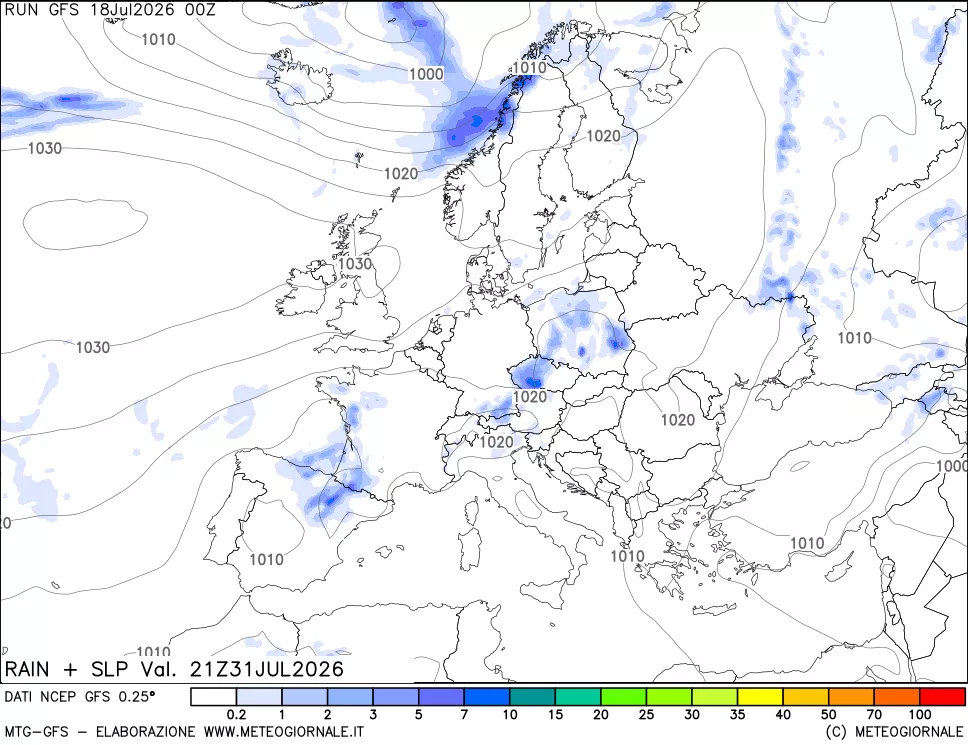 mappa Precipitazioni e pressione SLM
