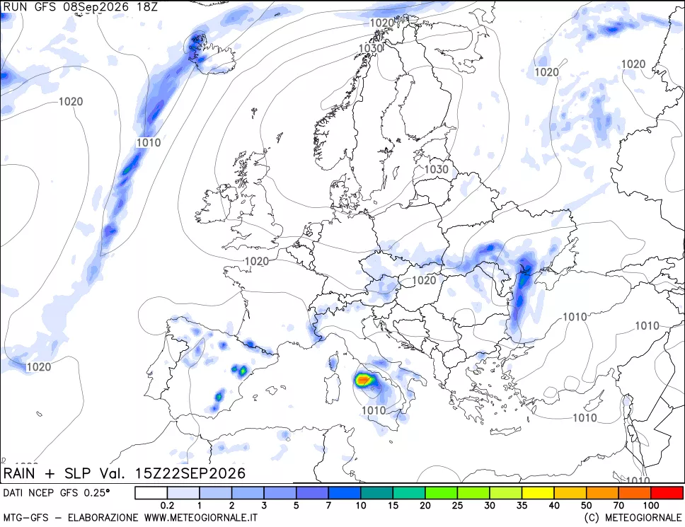 mappa Precipitazioni e pressione SLM