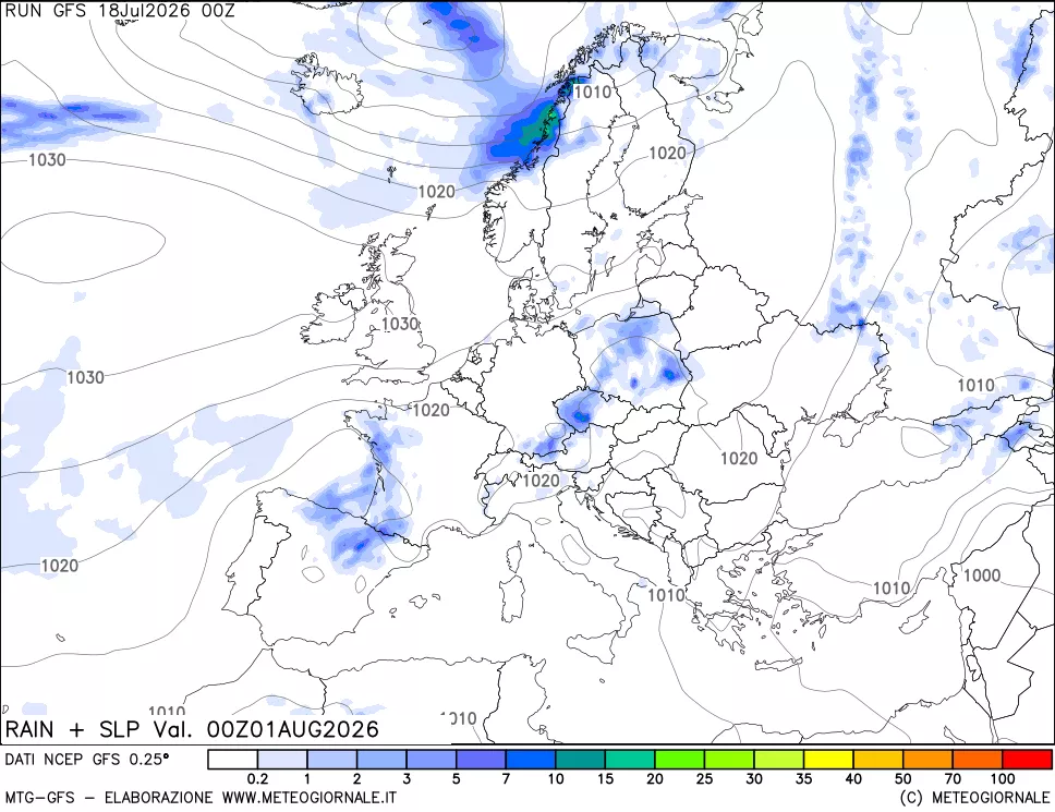 mappa Precipitazioni e pressione SLM