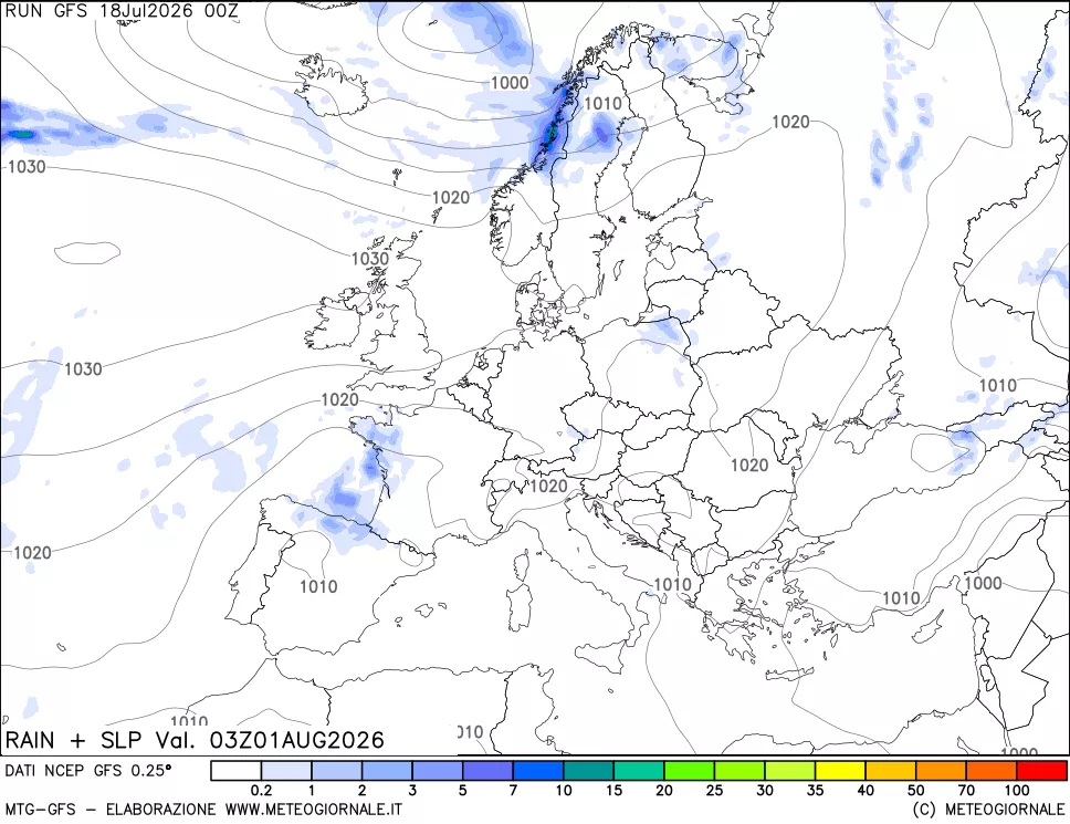 mappa Precipitazioni e pressione SLM