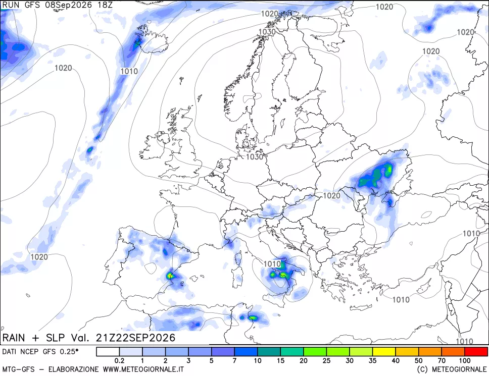 mappa Precipitazioni e pressione SLM