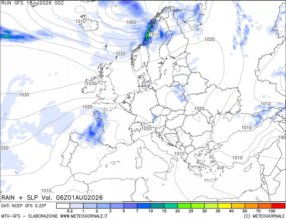 mappa Precipitazioni e pressione SLM