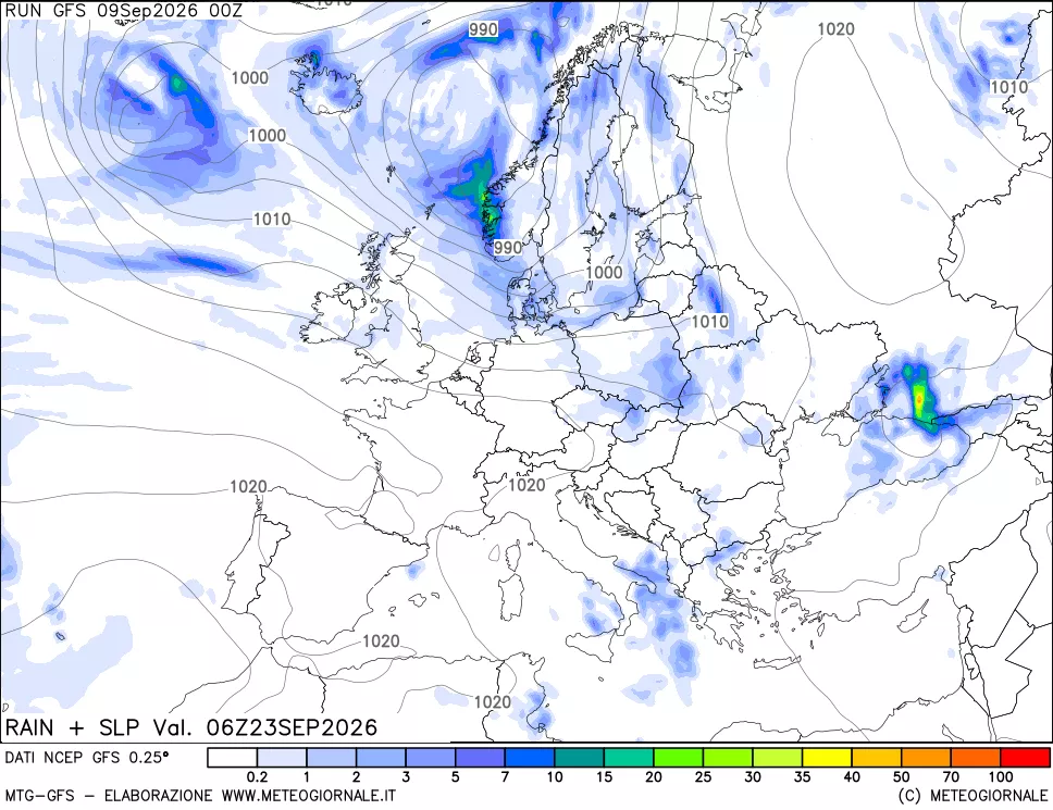 mappa Precipitazioni e pressione SLM