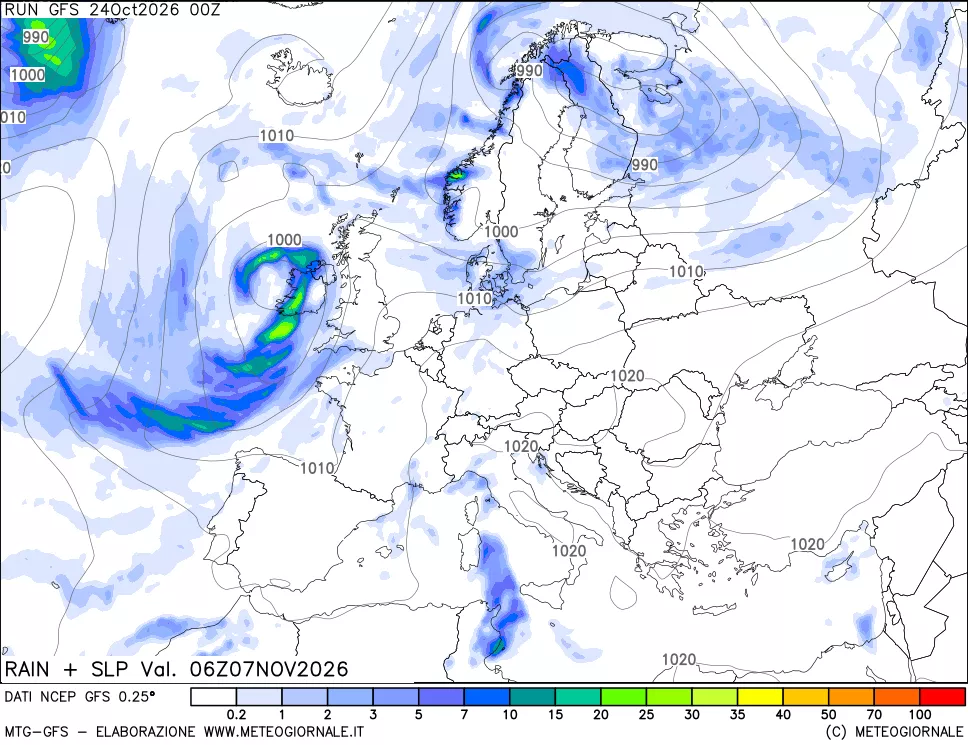 mappa Precipitazioni e pressione SLM