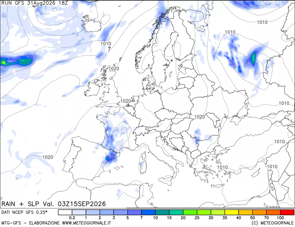 mappa Precipitazioni e pressione SLM