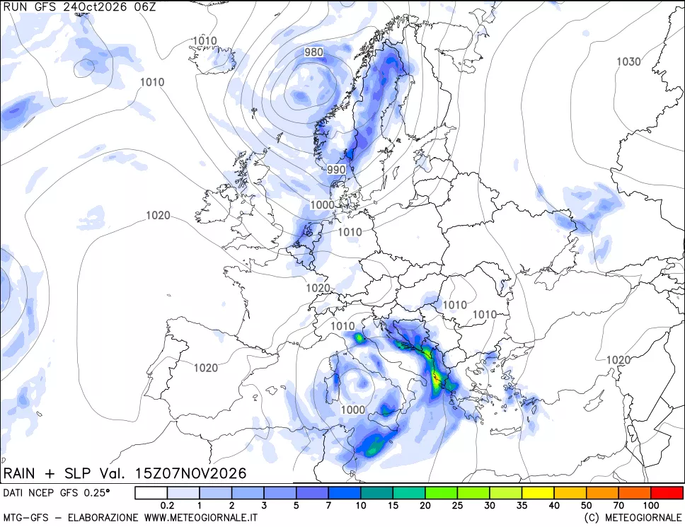 mappa Precipitazioni e pressione SLM