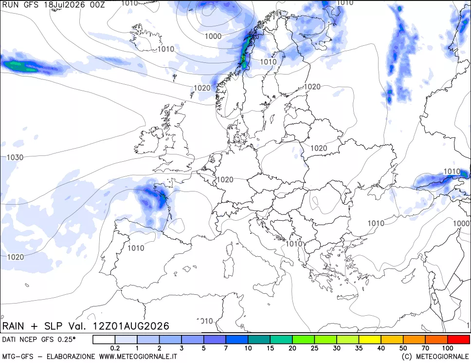 mappa Precipitazioni e pressione SLM