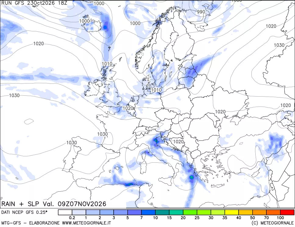 mappa Precipitazioni e pressione SLM