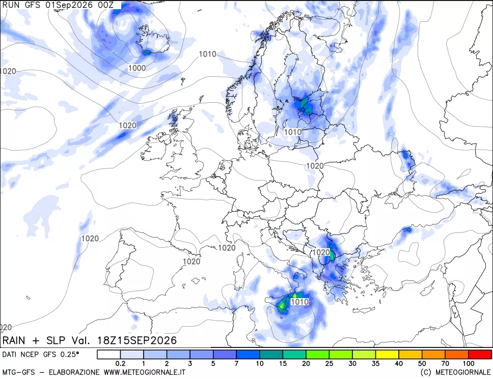 mappa Precipitazioni e pressione SLM