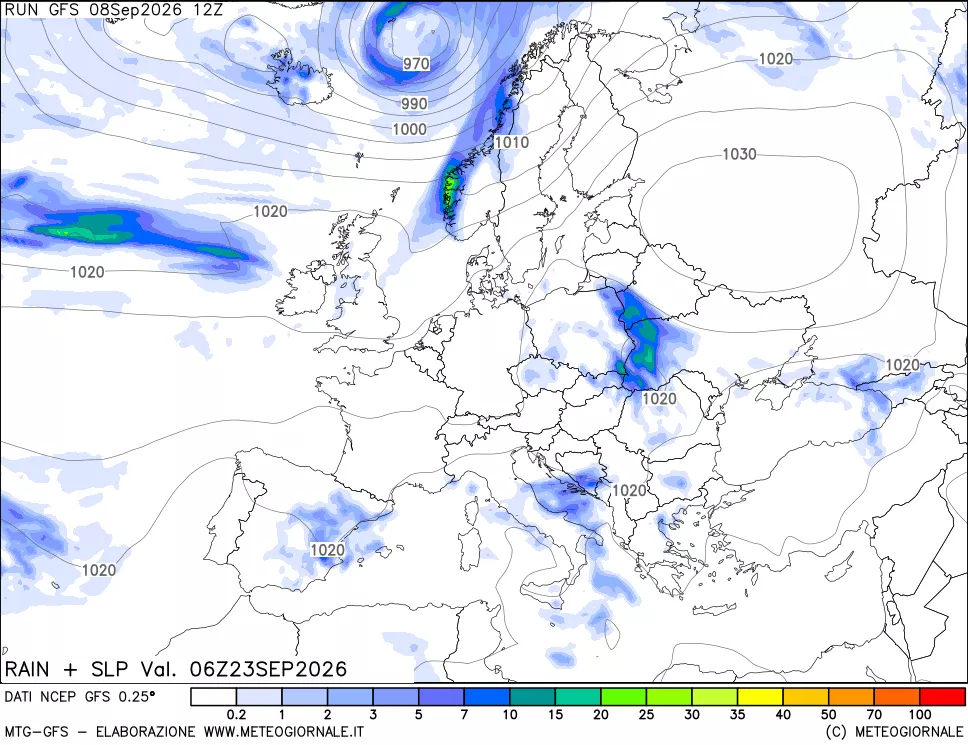 mappa Precipitazioni e pressione SLM