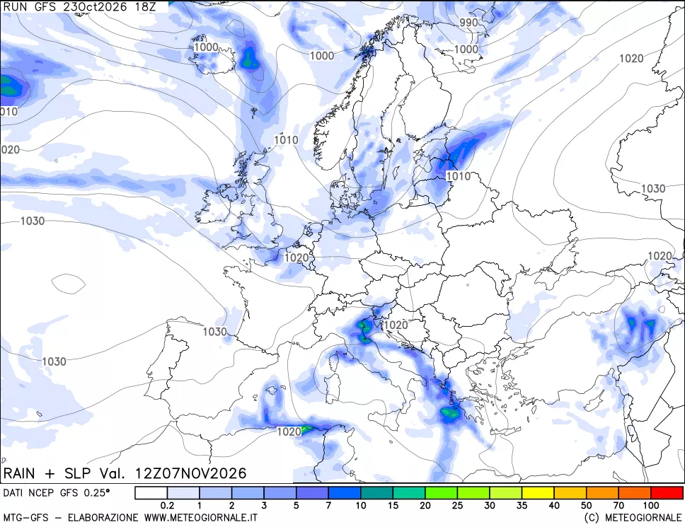mappa Precipitazioni e pressione SLM