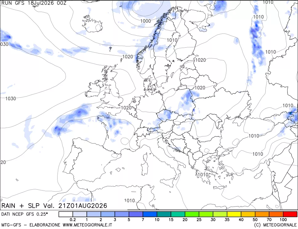 mappa Precipitazioni e pressione SLM