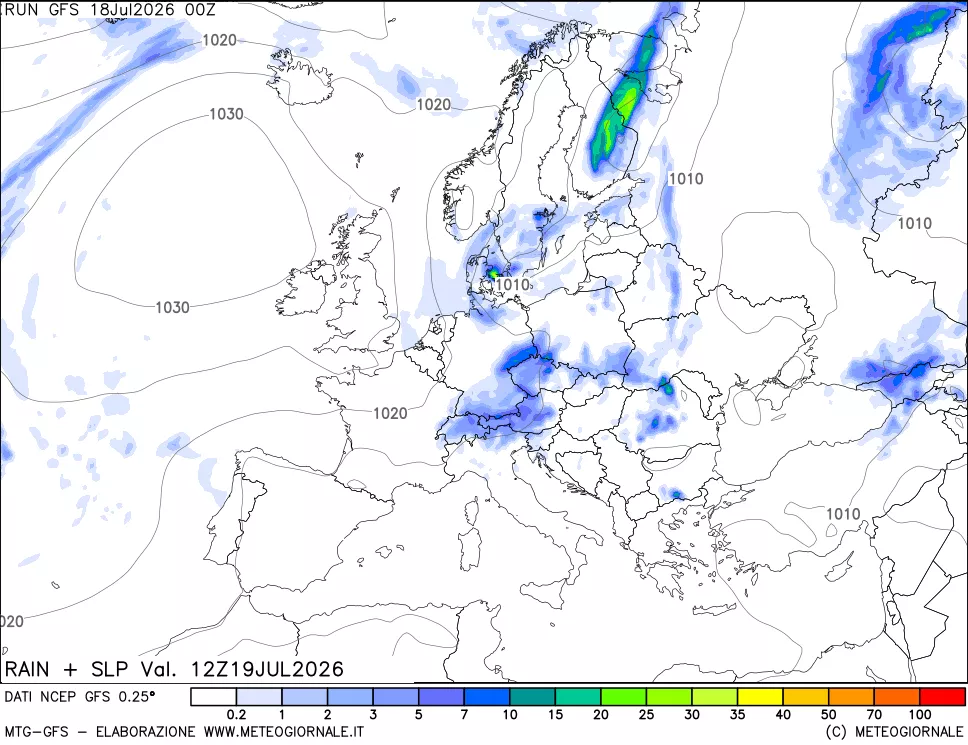 mappa Precipitazioni e pressione SLM