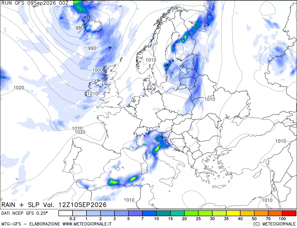 mappa Precipitazioni e pressione SLM