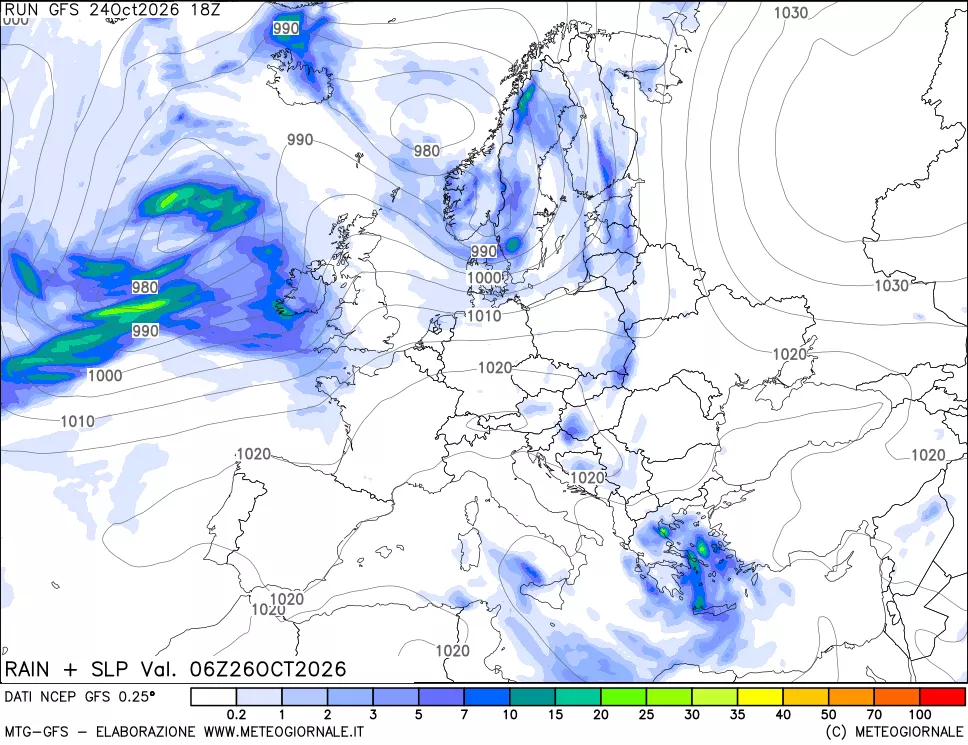 mappa Precipitazioni e pressione SLM