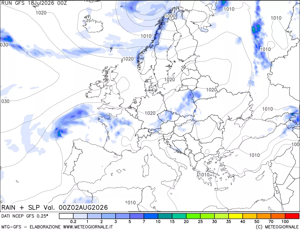 mappa Precipitazioni e pressione SLM