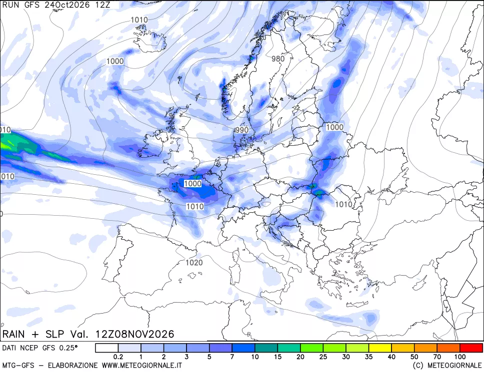 mappa Precipitazioni e pressione SLM