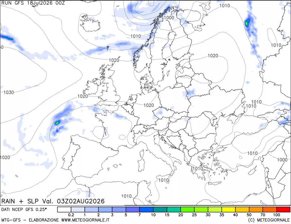 mappa Precipitazioni e pressione SLM