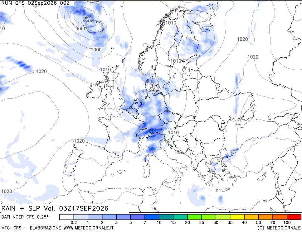 mappa Precipitazioni e pressione SLM