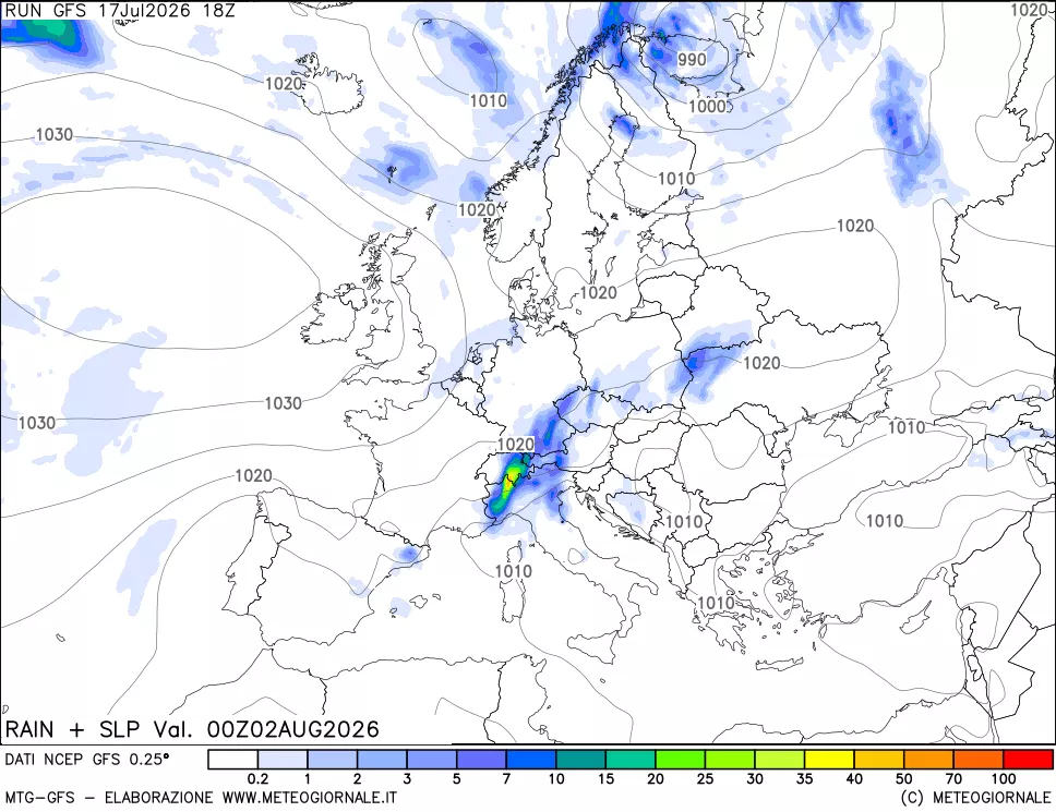 mappa Precipitazioni e pressione SLM