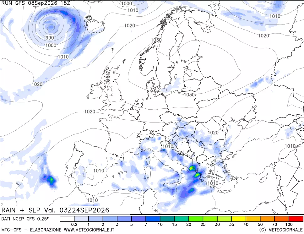 mappa Precipitazioni e pressione SLM