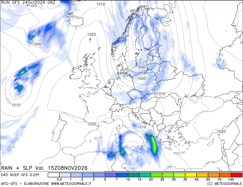 mappa Precipitazioni e pressione SLM