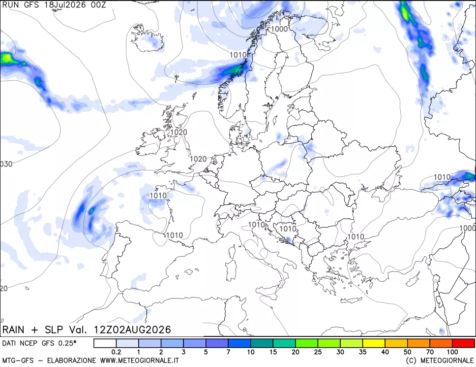 mappa Precipitazioni e pressione SLM