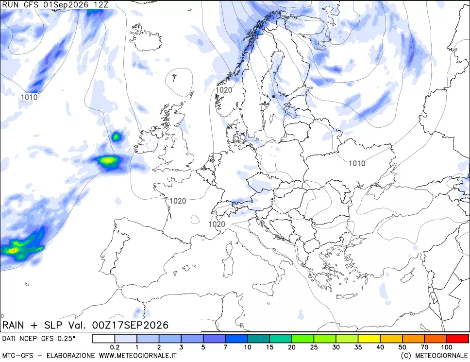 mappa Precipitazioni e pressione SLM