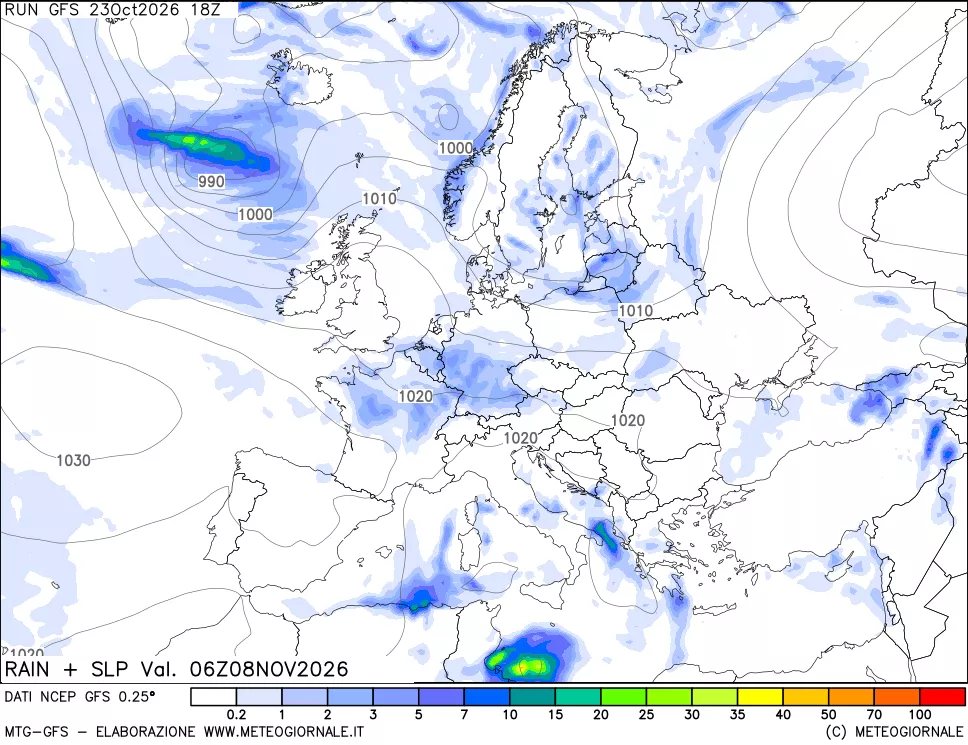 mappa Precipitazioni e pressione SLM
