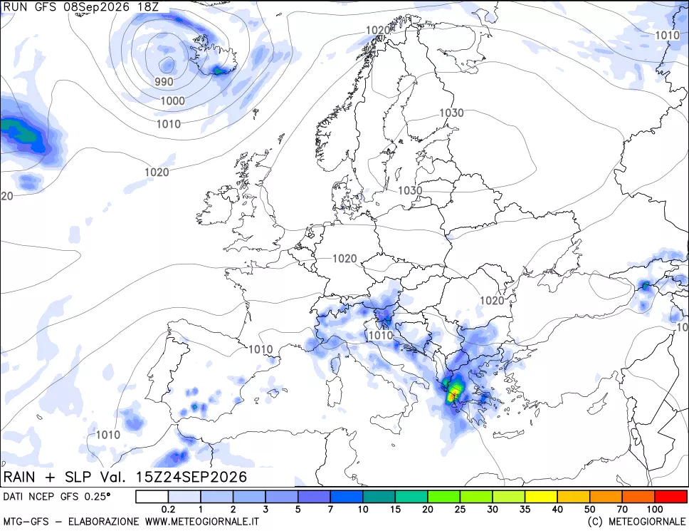 mappa Precipitazioni e pressione SLM