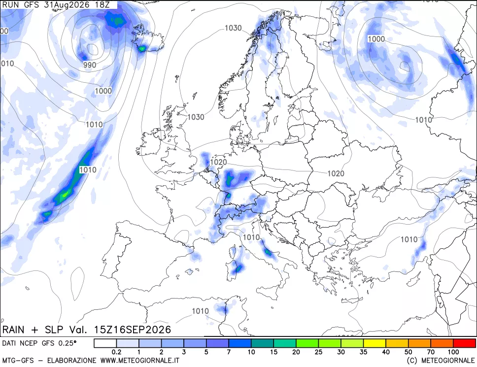 mappa Precipitazioni e pressione SLM