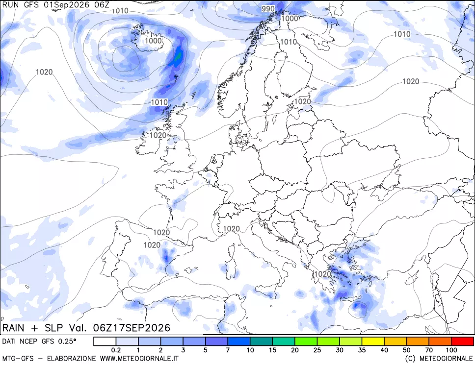 mappa Precipitazioni e pressione SLM
