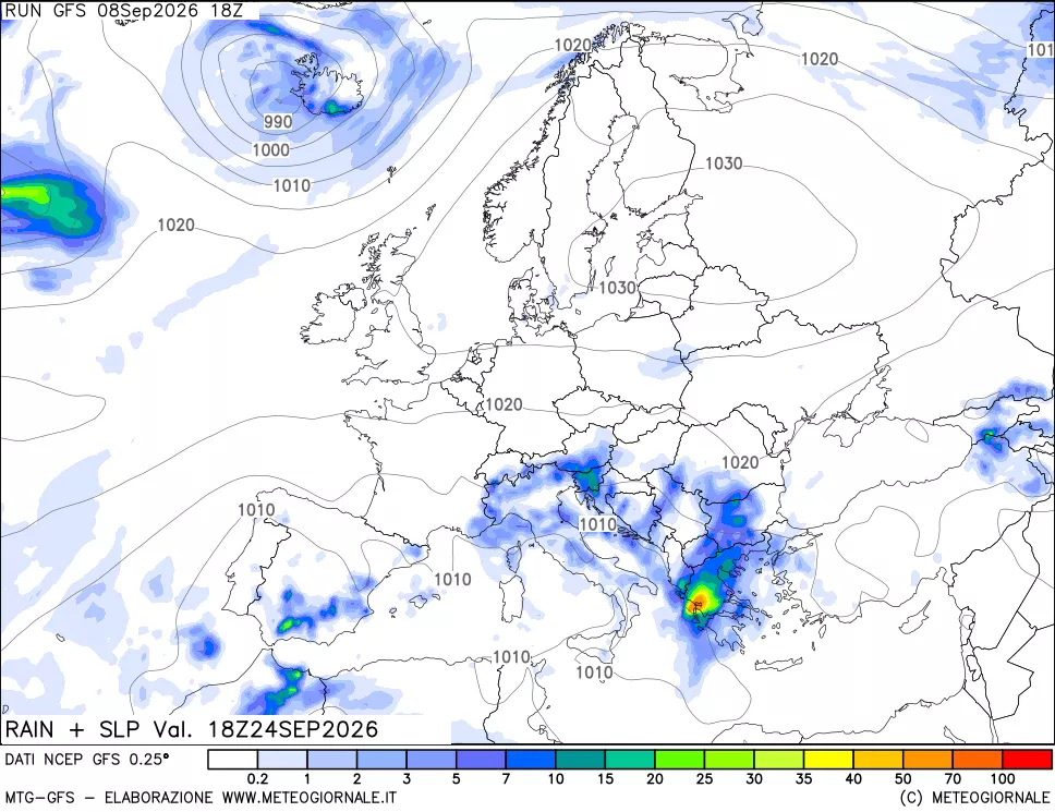 mappa Precipitazioni e pressione SLM