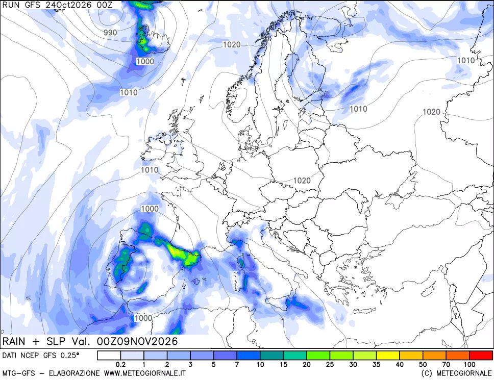 mappa Precipitazioni e pressione SLM