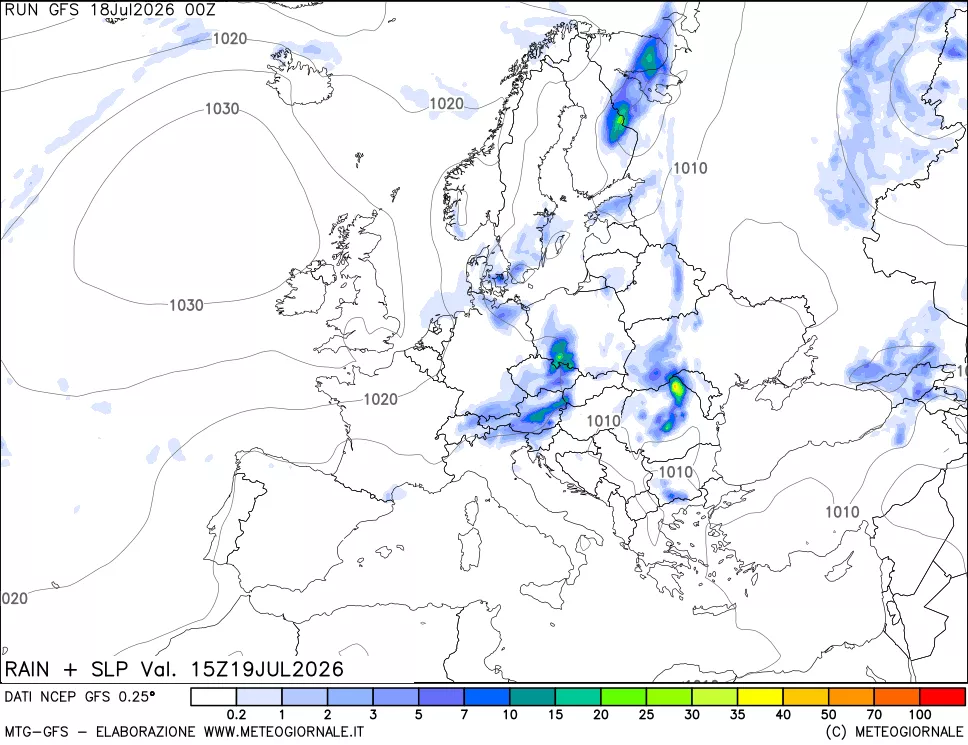 mappa Precipitazioni e pressione SLM