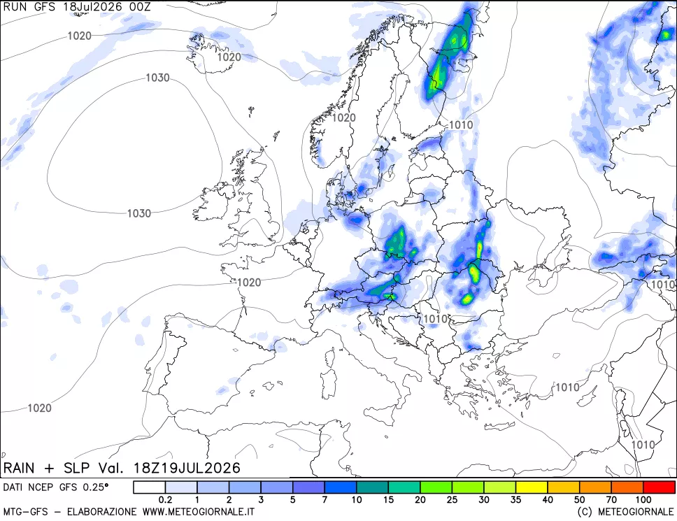 mappa Precipitazioni e pressione SLM