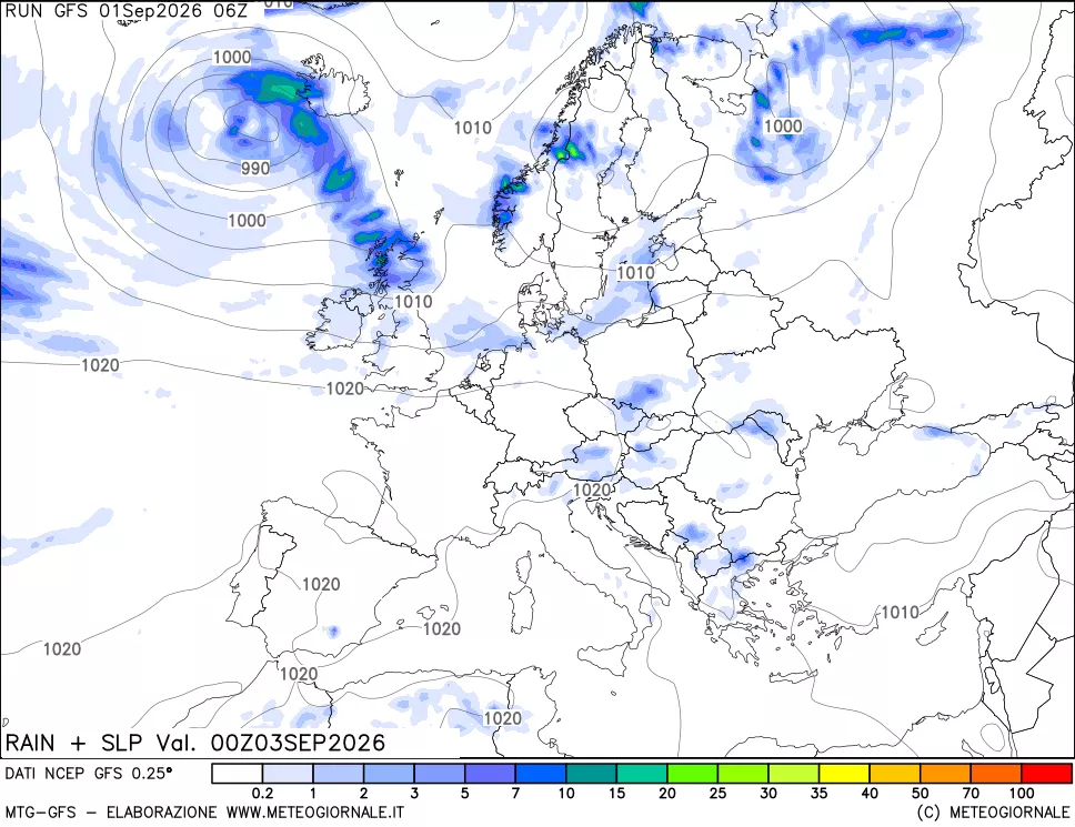 mappa Precipitazioni e pressione SLM