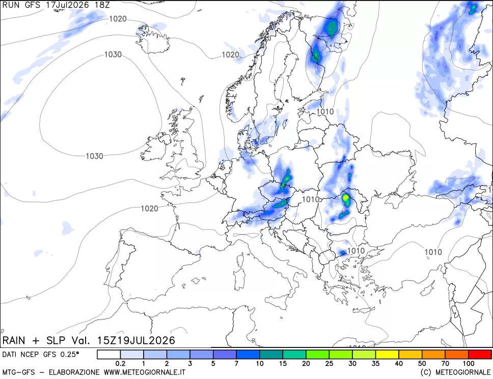 mappa Precipitazioni e pressione SLM